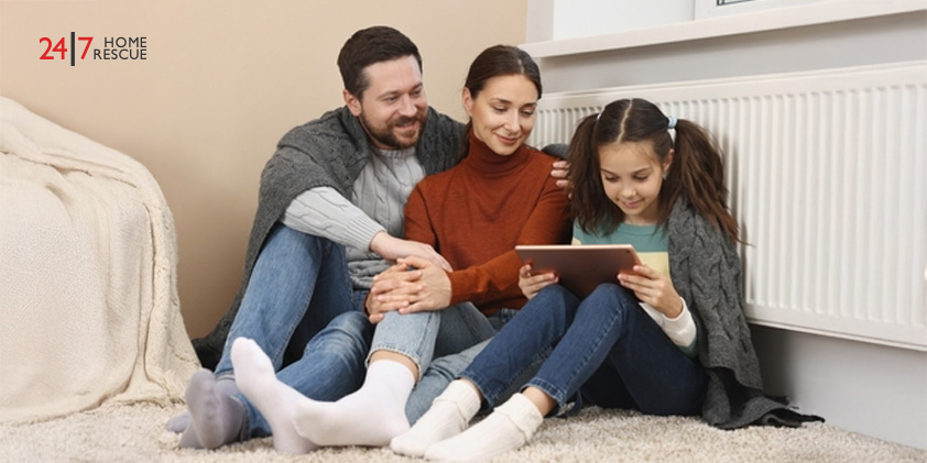 Why Is My Radiator Cold? – Common Faults and How to Fix Them Happy family with tablet warming near heating radiator at home