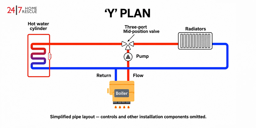 Y Plan three-port valve pipe layout