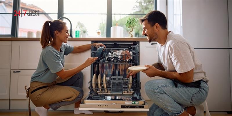 How Much Does It Cost to Run a Dishwasher A couple taking out cleaned dishes from a dishwasher