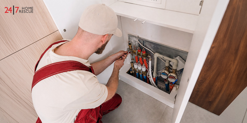 Engineer fixing combi boiler