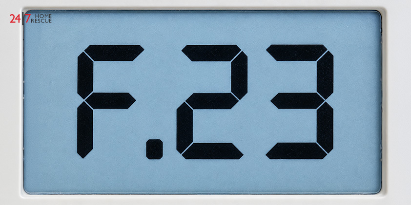 Boiler screen closeup displaying F23 fault code