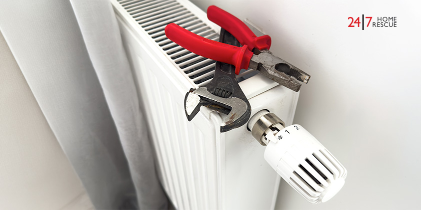 Pliers and wrench on radiator